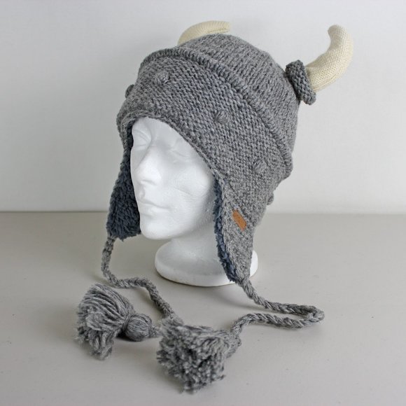 DeLux Knitwits Grey Viking Pilot Knit Hat - Picture 2 of 12